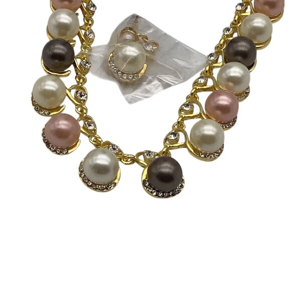 Costume Jewelry Necklace & Drop Earrings Set With Multicolor Faux Pearl Accents - Picture 14 of 14